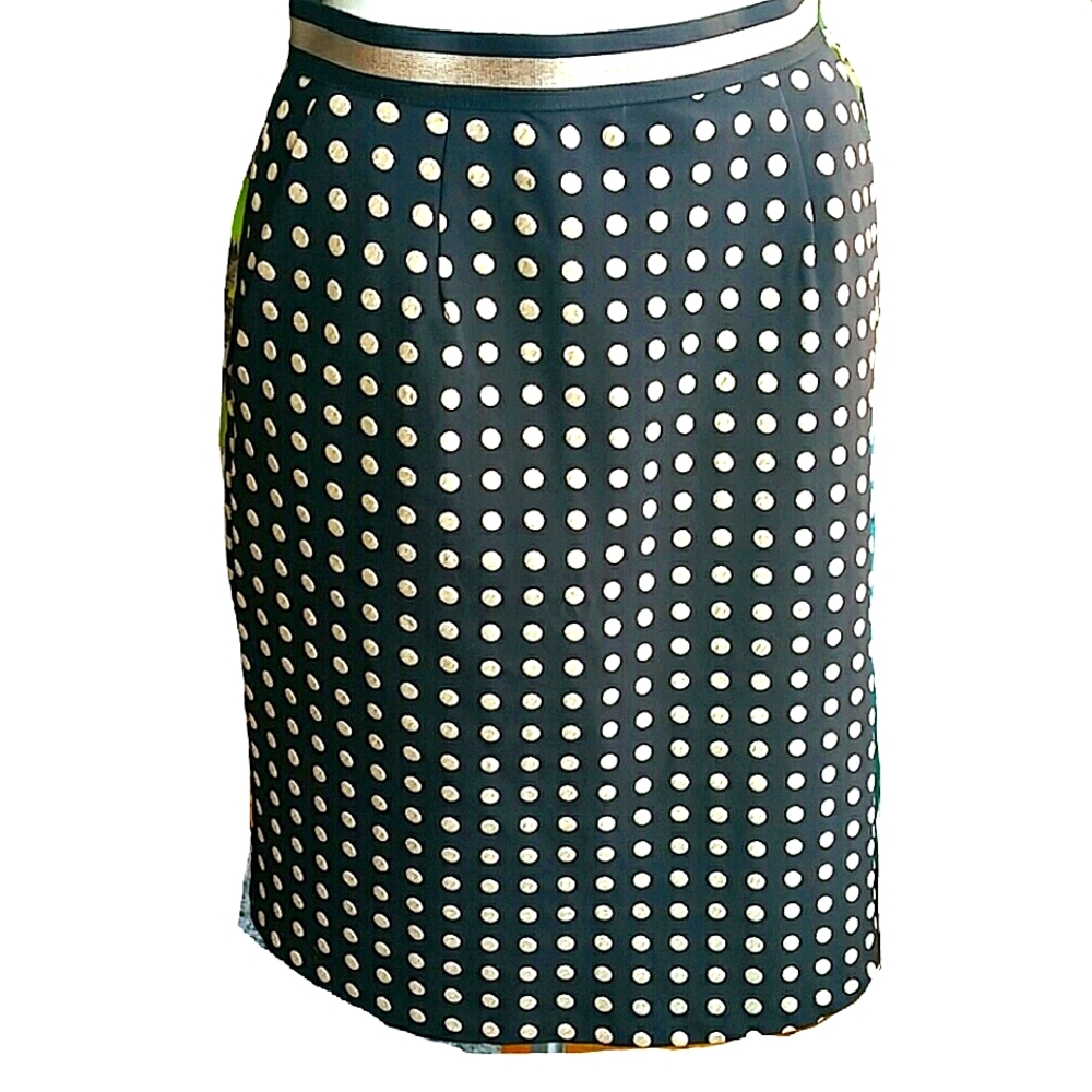 Anthropologie Weston Black and Gold Polka Dot Pencil Skirt Size Small